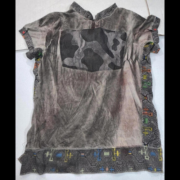 Juan Carlos Centeno Baca Organic Hand Made Tribal Patchwork Lace Front Tee - Picture 7 of 15